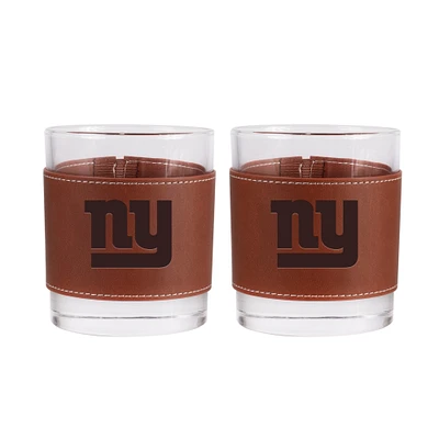 New York Giants 2-Pack 12oz Rocks Glass with Leather Wrap