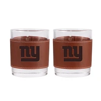 New York Giants 2-Pack 12oz Rocks Glass with Leather Wrap