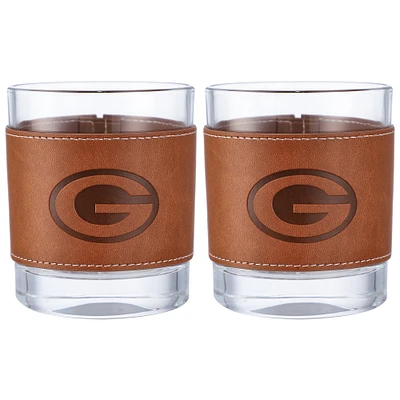 Green Bay Packers 2-Pack 12oz Rocks Glass with Leather Wrap