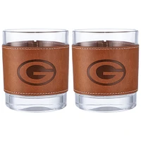 Green Bay Packers 2-Pack 12oz Rocks Glass with Leather Wrap