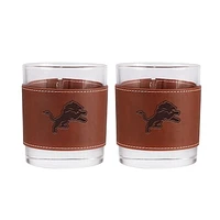 Detroit Lions 2-Pack 12oz Rocks Glass with Leather Wrap