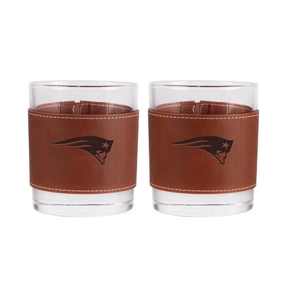 New England Patriots 2-Pack 12oz Rocks Glass with Leather Wrap