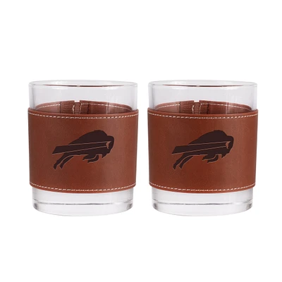 Buffalo Bills 2-Pack 12oz Rocks Glass with Leather Wrap