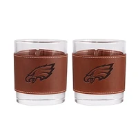 Philadelphia Eagles 2-Pack 12oz Rocks Glass with Leather Wrap