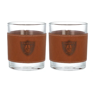 Las Vegas Raiders 2-Pack 12oz Rocks Glass with Leather Wrap