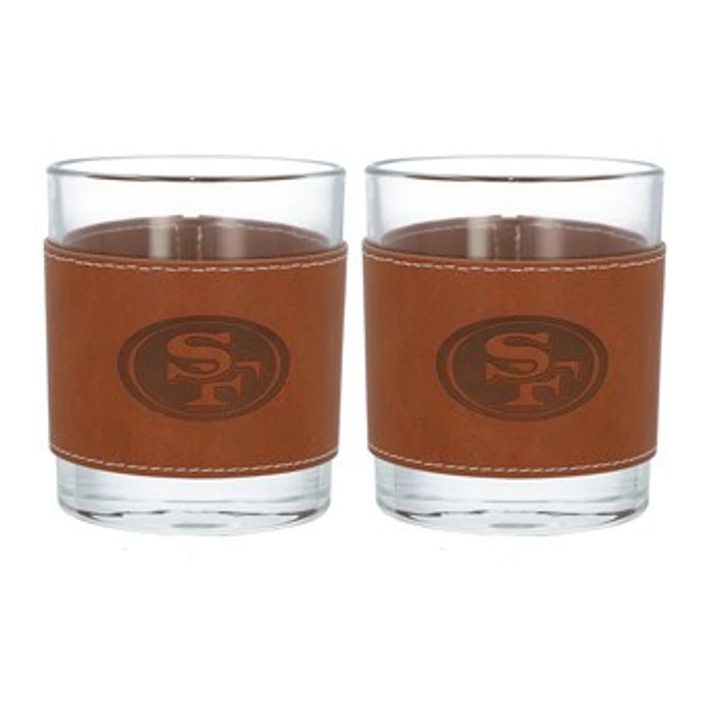 San Francisco 49ers 2-Pack 12oz Rocks Glass with Leather Wrap