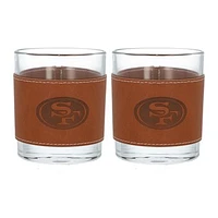 San Francisco 49ers 2-Pack 12oz Rocks Glass with Leather Wrap