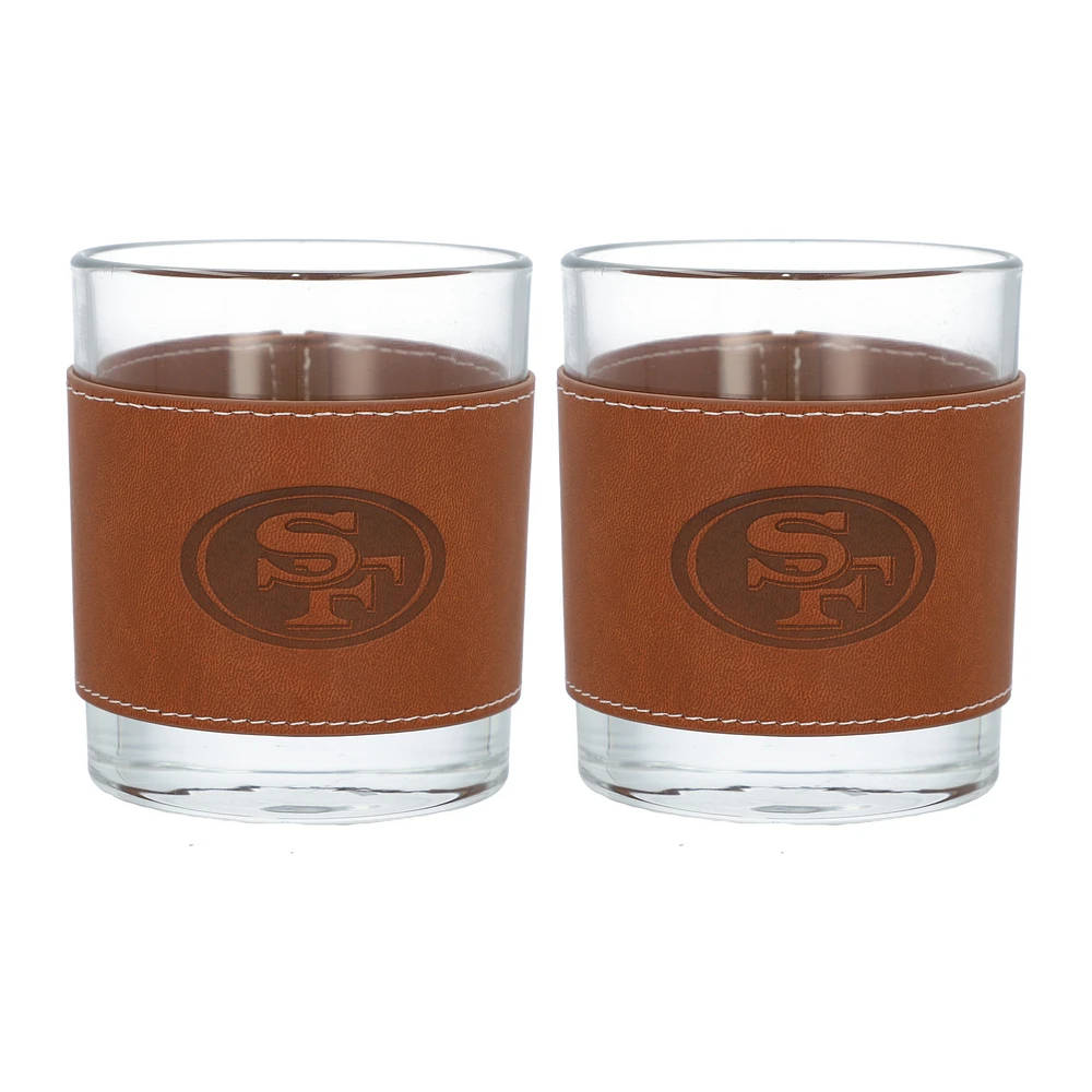 San Francisco 49ers 2-Pack 12oz Rocks Glass with Leather Wrap