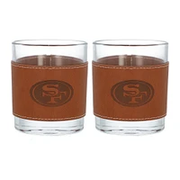 San Francisco 49ers 2-Pack 12oz Rocks Glass with Leather Wrap