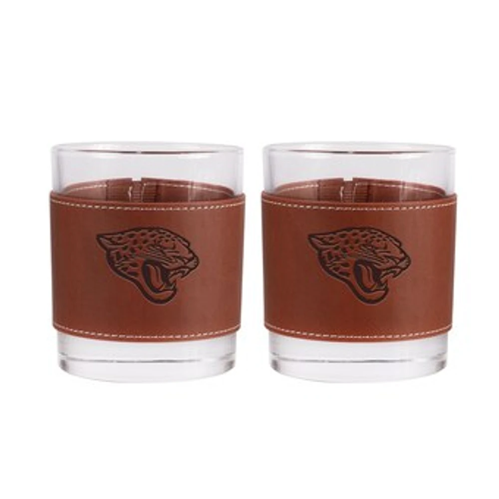 Jacksonville Jaguars 2-Pack 12oz Rocks Glass with Leather Wrap