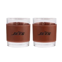 New York Jets 2-Pack 12oz Rocks Glass with Leather Wrap