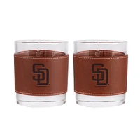 San Diego Padres 2-Pack 12oz Rocks Glass with Leather Wrap