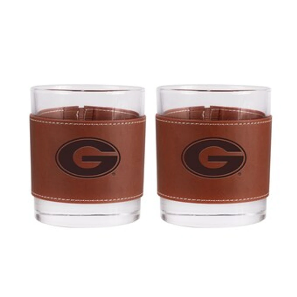 Georgia Bulldogs 2-Pack 12oz Rocks Glass with Leather Wrap