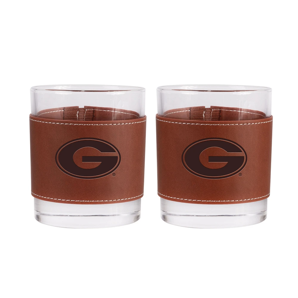 Georgia Bulldogs 2-Pack 12oz Rocks Glass with Leather Wrap