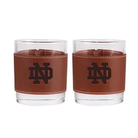 Notre Dame Fighting Irish 2-Pack 12oz Rocks Glass with Leather Wrap