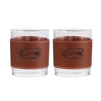 Florida Gators 2-Pack 12oz Rocks Glass with Leather Wrap