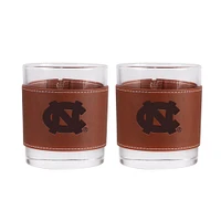 North Carolina Tar Heels 2-Pack 12oz Rocks Glass with Leather Wrap