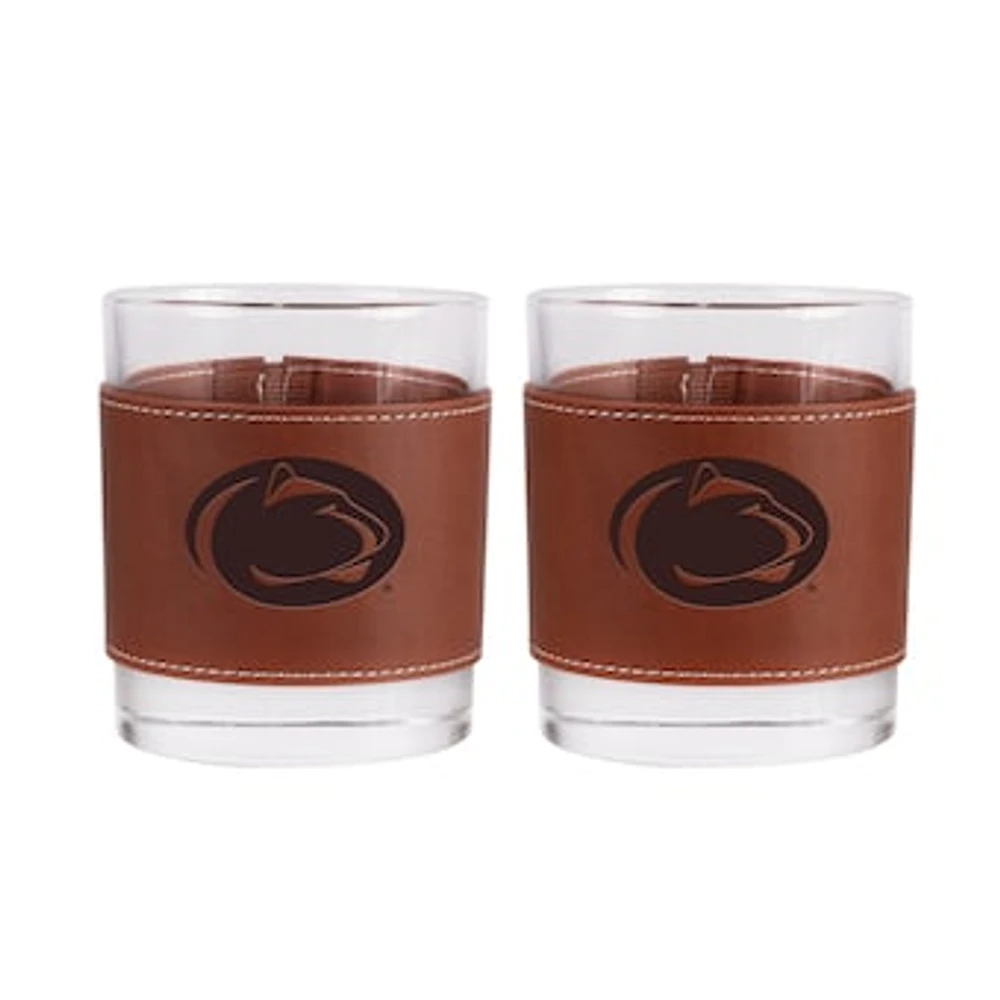 Penn State Nittany Lions 2-Pack 12oz Rocks Glass with Leather Wrap