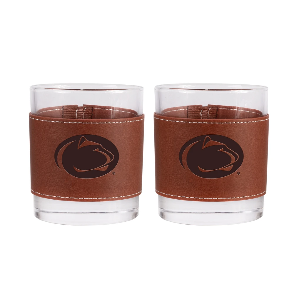 Penn State Nittany Lions 2-Pack 12oz Rocks Glass with Leather Wrap