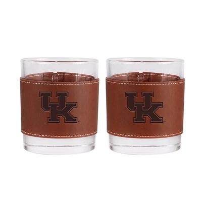 Kentucky Wildcats 2-Pack 12oz Rocks Glass with Leather Wrap