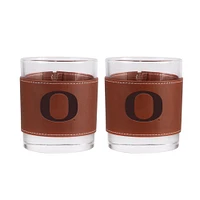 Oregon Ducks 2-Pack 12oz Rocks Glass with Leather Wrap