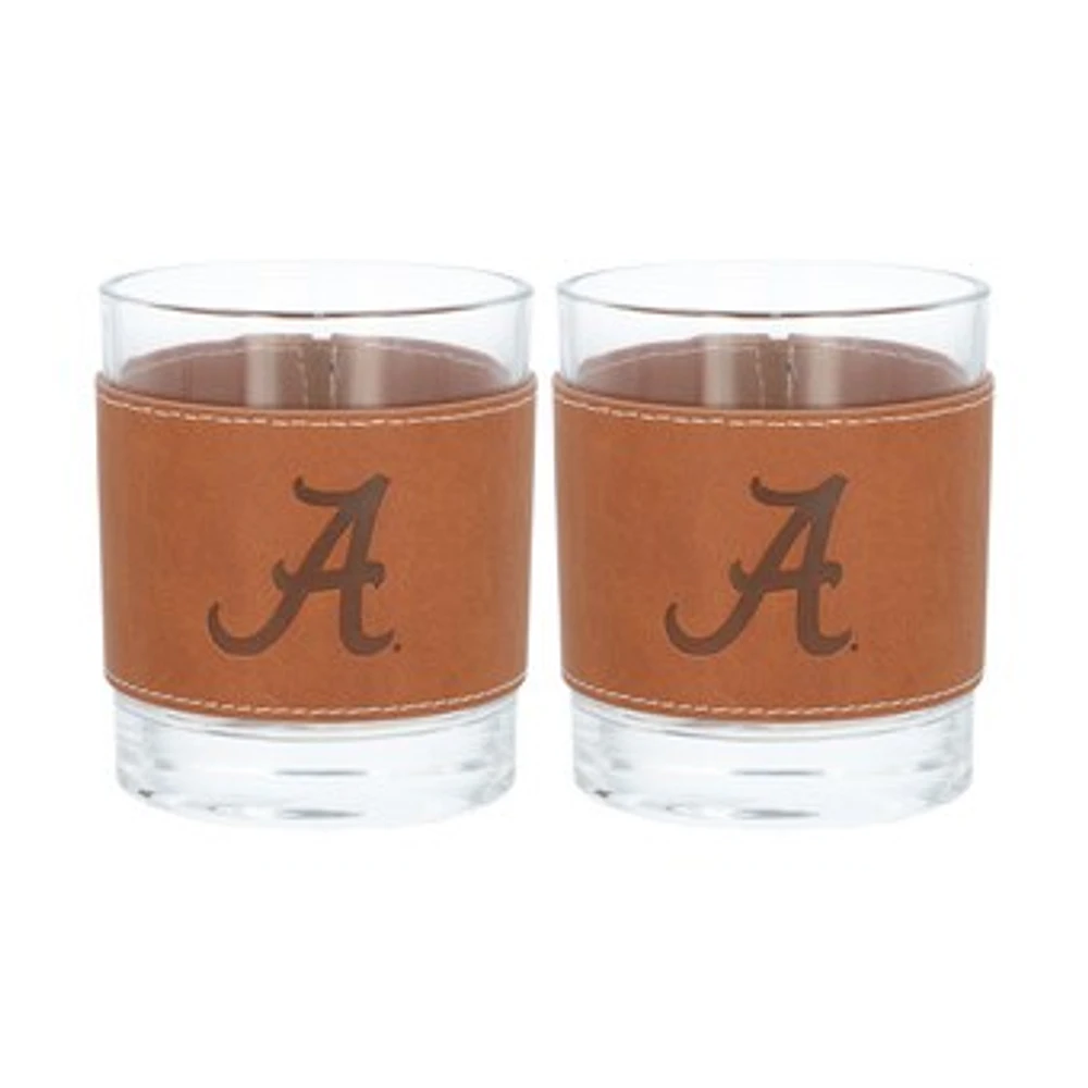 Alabama Crimson Tide 2-Pack 12oz Rocks Glass with Leather Wrap