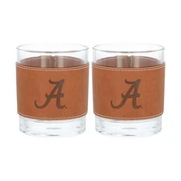 Alabama Crimson Tide 2-Pack 12oz Rocks Glass with Leather Wrap