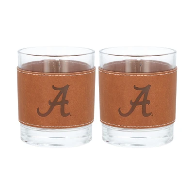 Alabama Crimson Tide 2-Pack 12oz Rocks Glass with Leather Wrap