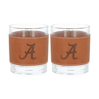 Alabama Crimson Tide 2-Pack 12oz Rocks Glass with Leather Wrap