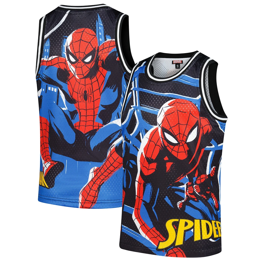 Youth Black Spider-Man Big Print Mesh Fashion Jersey
