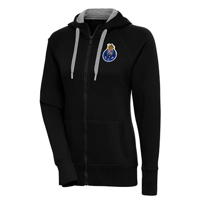 Women's Antigua  Black FC Porto Takeover Raglan Full-Zip Hoodie