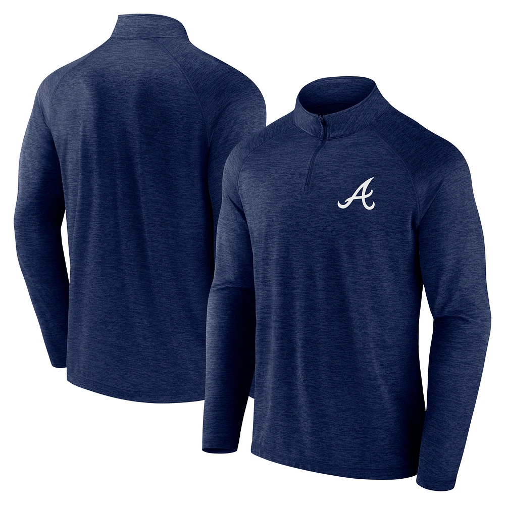 Men's Fanatics Navy Atlanta Braves Head-to-Head Raglan Quarter-Zip Jacket