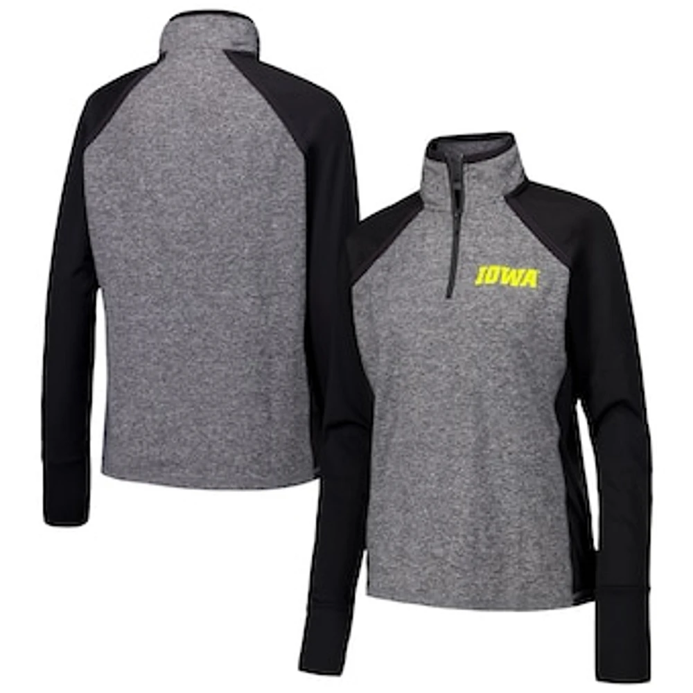 Women's Black/Heather Gray Iowa Hawkeyes Finalist Raglan Quarter-Zip Jacket