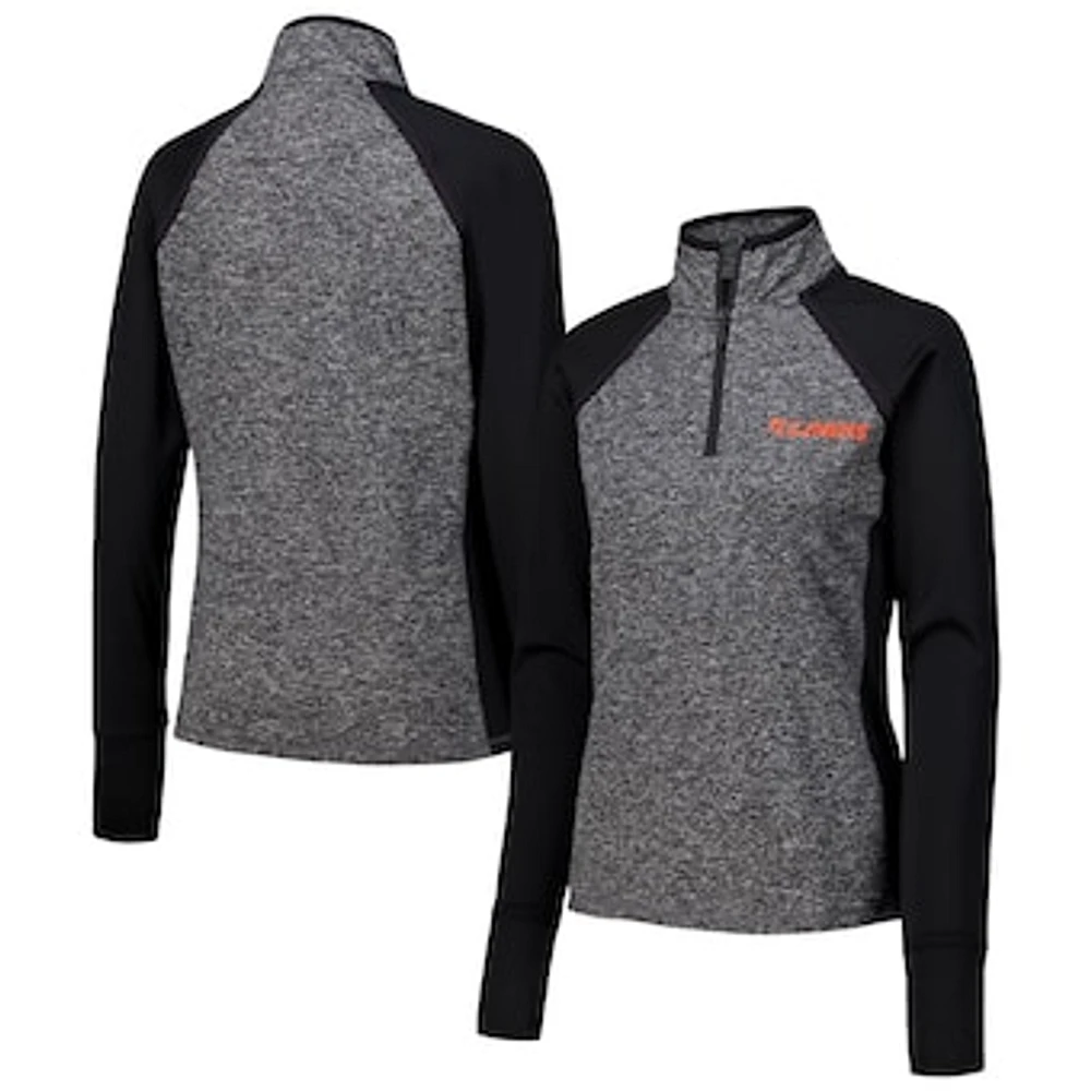 Women's Black/Heather Gray Illinois Fighting Illini Finalist Raglan Quarter-Zip Jacket