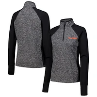 Women's Black/Heather Gray Illinois Fighting Illini Finalist Raglan Quarter-Zip Jacket