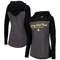 Women's Heather Charcoal Army Black Knights Knockout Color Block Hoodie V-Neck Long Sleeve T-Shirt