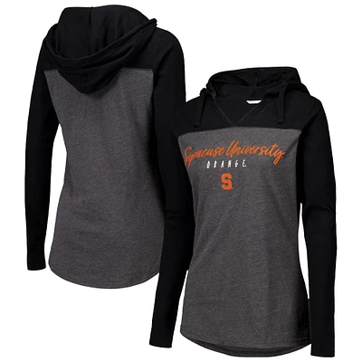 Women's Heather Charcoal Syracuse Orange Knockout Color Block Hoodie V-Neck Long Sleeve T-Shirt