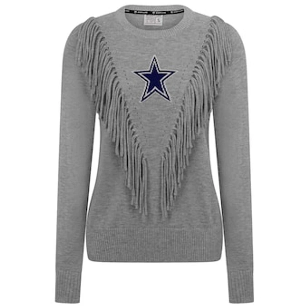 Women's  Silver Dallas Cowboys Fringe Sparkle Pullover Sweater