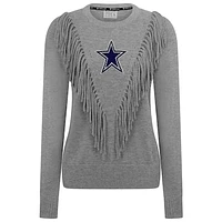 Women's  Silver Dallas Cowboys Fringe Sparkle Pullover Sweater