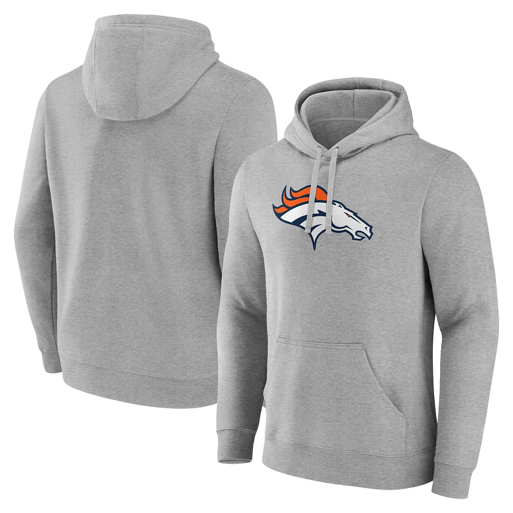 Men's Fanatics Heather Gray Denver Broncos Deliver Fleece Pullover Hoodie