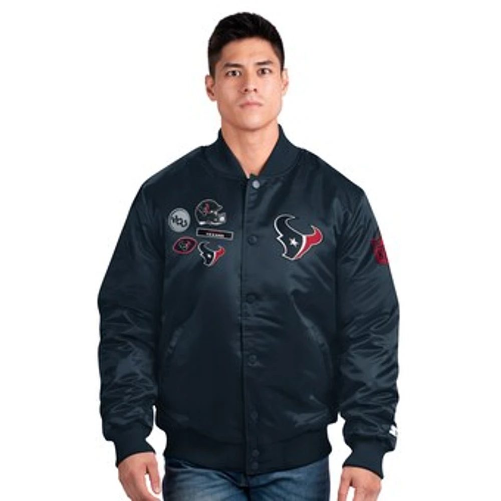 Men's Starter Navy Houston Texans Exclusive Satin Full-Snap Varsity Jacket