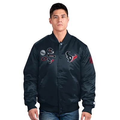 Men's Starter Navy Houston Texans Exclusive Satin Full-Snap Varsity Jacket