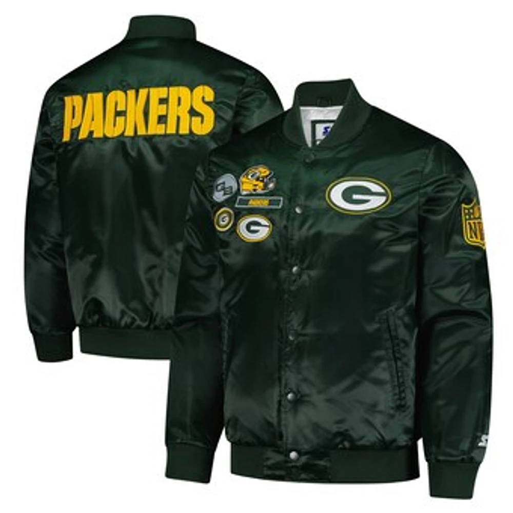 Men's Starter Green Bay Packers Exclusive Satin Full-Snap Varsity Jacket