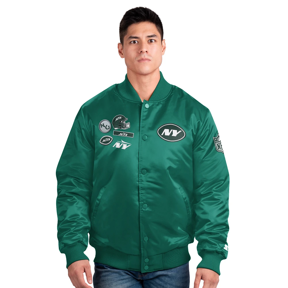 Men's Starter Green New York Jets Exclusive Satin Full-Snap Varsity Jacket