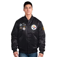 Men's Starter Black Pittsburgh Steelers Exclusive Satin Full-Snap Varsity Jacket