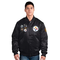 Men's Starter Black Pittsburgh Steelers Exclusive Satin Full-Snap Varsity Jacket