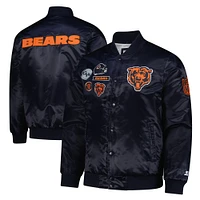 Men's Starter Navy Chicago Bears Exclusive Satin Full-Snap Varsity Jacket