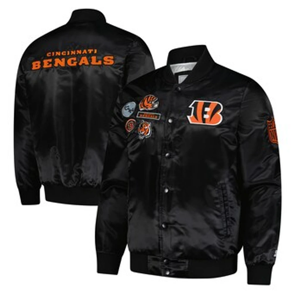 Men's Starter Black Cincinnati Bengals Exclusive Satin Full-Snap Varsity Jacket