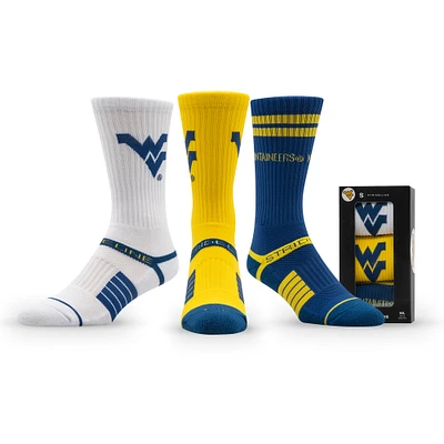 Unisex Strideline West Virginia Mountaineers Premium Knit Crew Socks Three-Pack