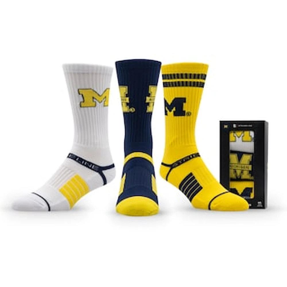 Unisex Strideline Michigan Wolverines Premium Knit Crew Socks Three-Pack